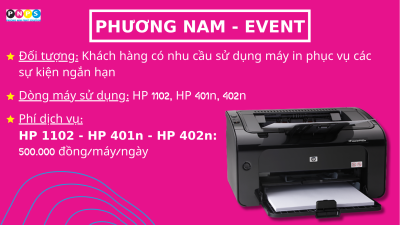 Bảng giá gói dịch vụ PNE cho máy in (Có thể thay đổi thành máy photocopy tùy theo nhu cầu của khách hàng) - Ảnh minh họa.